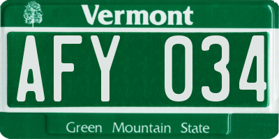 VT license plate AFY034