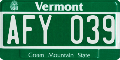 VT license plate AFY039