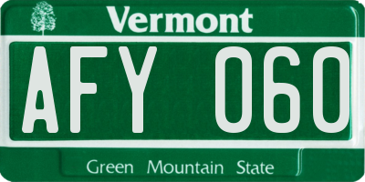 VT license plate AFY060