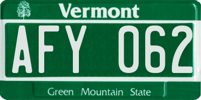 VT license plate AFY062