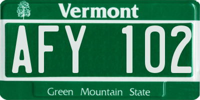 VT license plate AFY102