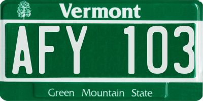 VT license plate AFY103