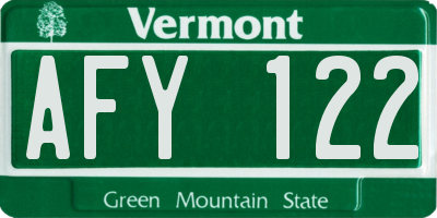 VT license plate AFY122