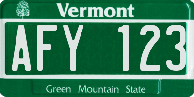 VT license plate AFY123