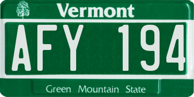 VT license plate AFY194