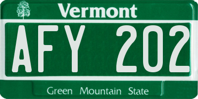 VT license plate AFY202