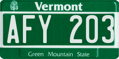 VT license plate AFY203