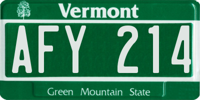 VT license plate AFY214