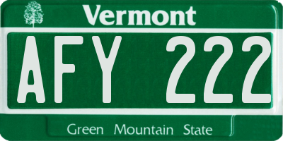 VT license plate AFY222