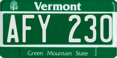 VT license plate AFY230