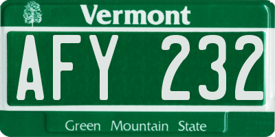 VT license plate AFY232