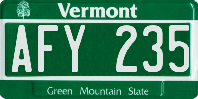 VT license plate AFY235