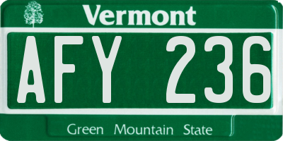 VT license plate AFY236