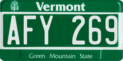 VT license plate AFY269