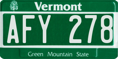 VT license plate AFY278
