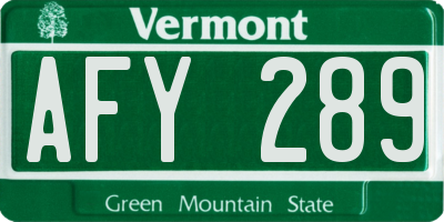 VT license plate AFY289