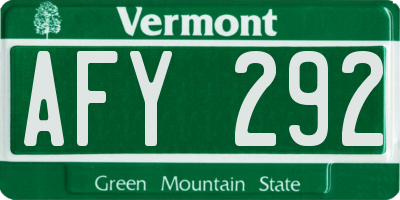 VT license plate AFY292