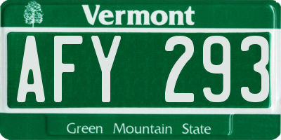 VT license plate AFY293