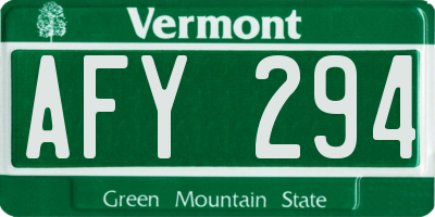 VT license plate AFY294