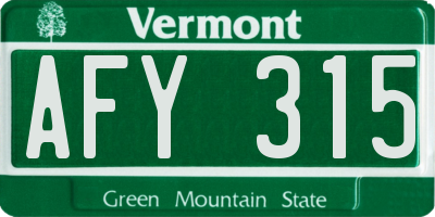 VT license plate AFY315
