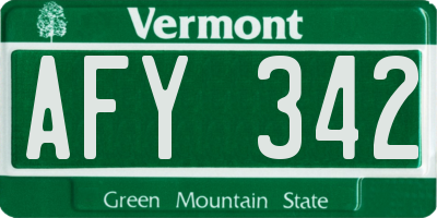 VT license plate AFY342