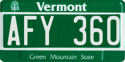 VT license plate AFY360