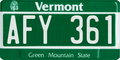 VT license plate AFY361