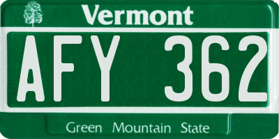 VT license plate AFY362
