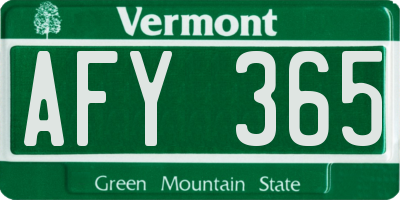 VT license plate AFY365