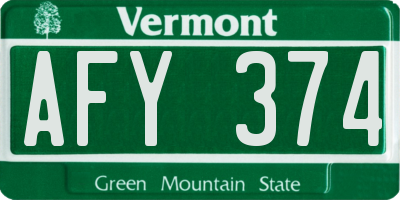 VT license plate AFY374