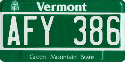 VT license plate AFY386
