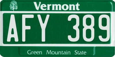 VT license plate AFY389