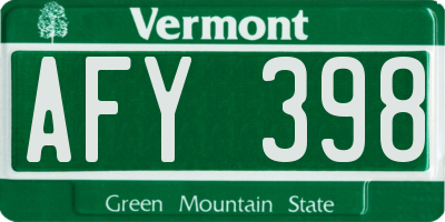 VT license plate AFY398