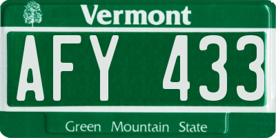 VT license plate AFY433