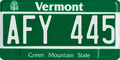 VT license plate AFY445
