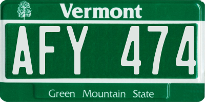 VT license plate AFY474