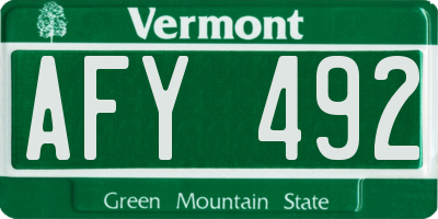 VT license plate AFY492