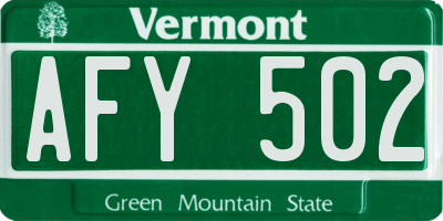 VT license plate AFY502