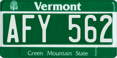 VT license plate AFY562