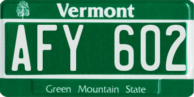 VT license plate AFY602