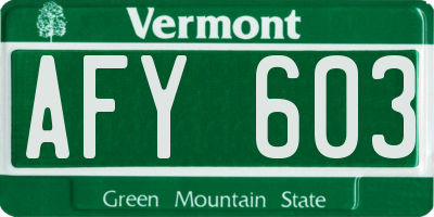 VT license plate AFY603