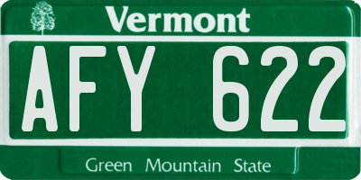VT license plate AFY622