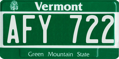 VT license plate AFY722