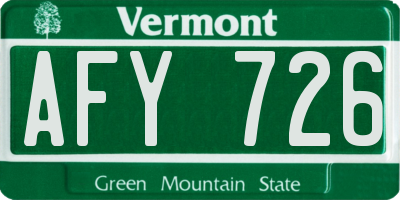 VT license plate AFY726
