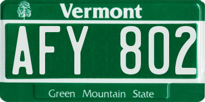 VT license plate AFY802
