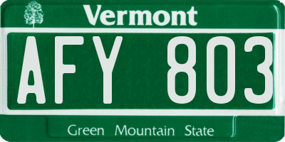 VT license plate AFY803