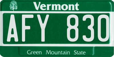 VT license plate AFY830