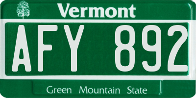 VT license plate AFY892