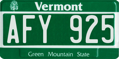 VT license plate AFY925