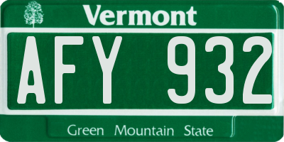 VT license plate AFY932